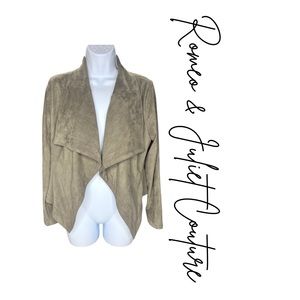 Romeo & Juliet Couture Taupe Drape Cropped Faux Suede Jacket Womens Size L EUC!